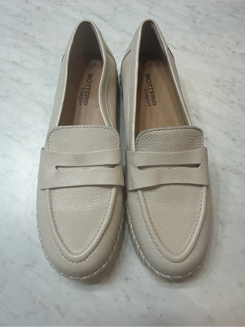 Bottero Comfort Leather Penny Loafers Ivory Cream Size 9/EU 40 Made in Brazil